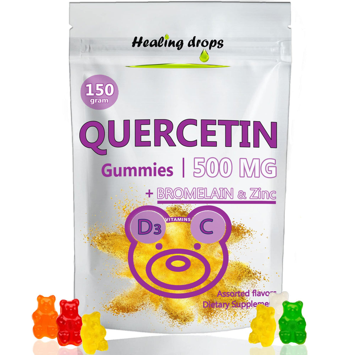 Packaging of HEALING DROPS Quercetin Gummies