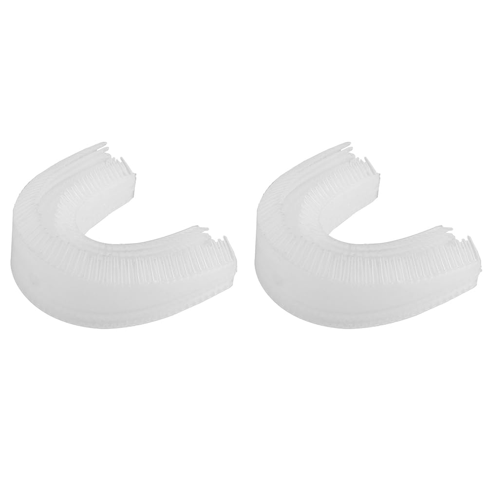 HEALLILY 2pcs U-shaped silicone toothbrush heads - front view, white