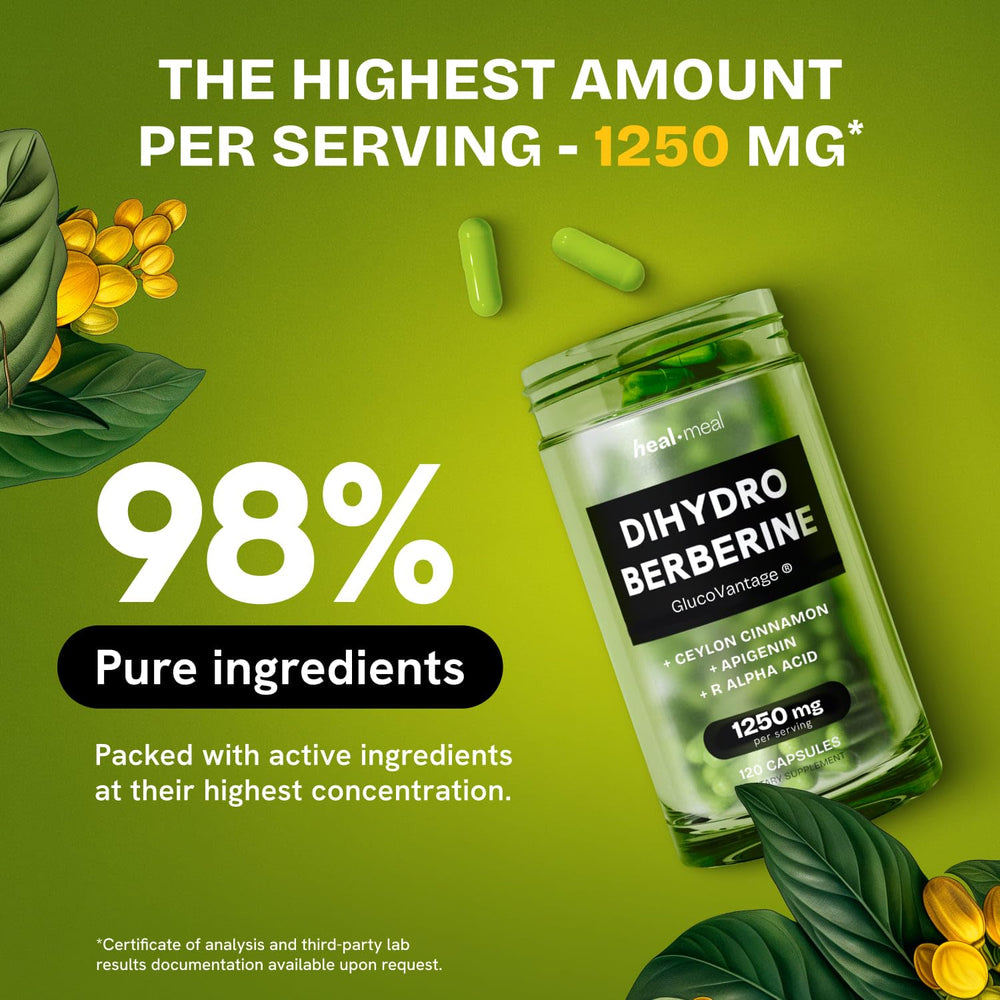 HealMeal Dihydroberberine bottle back label showing ingredients