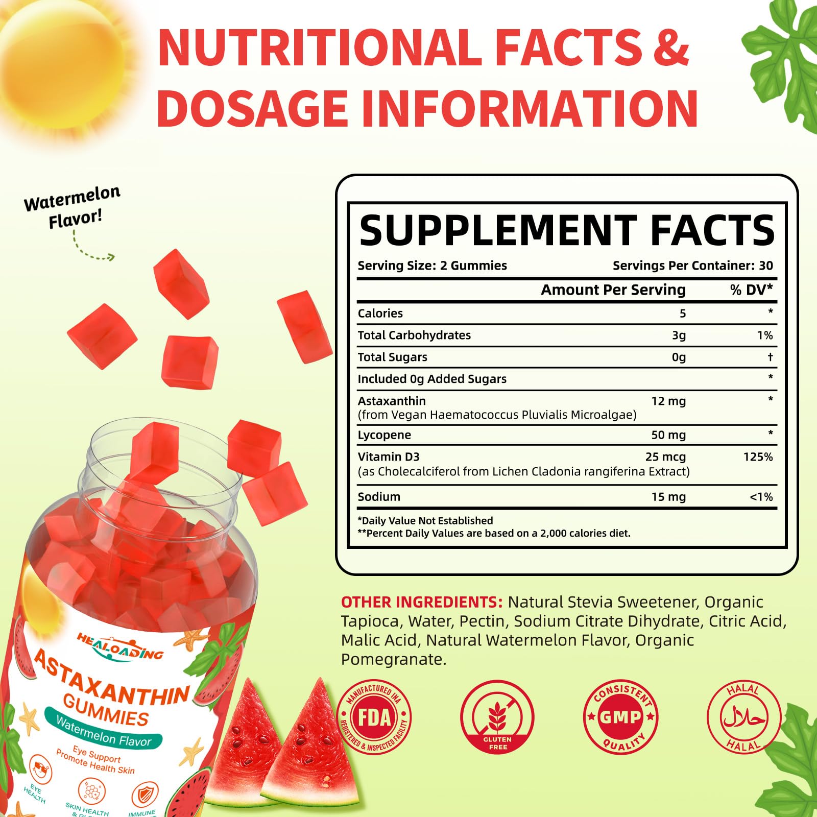 HEALOADING Astaxanthin gummies packaging box and bottle