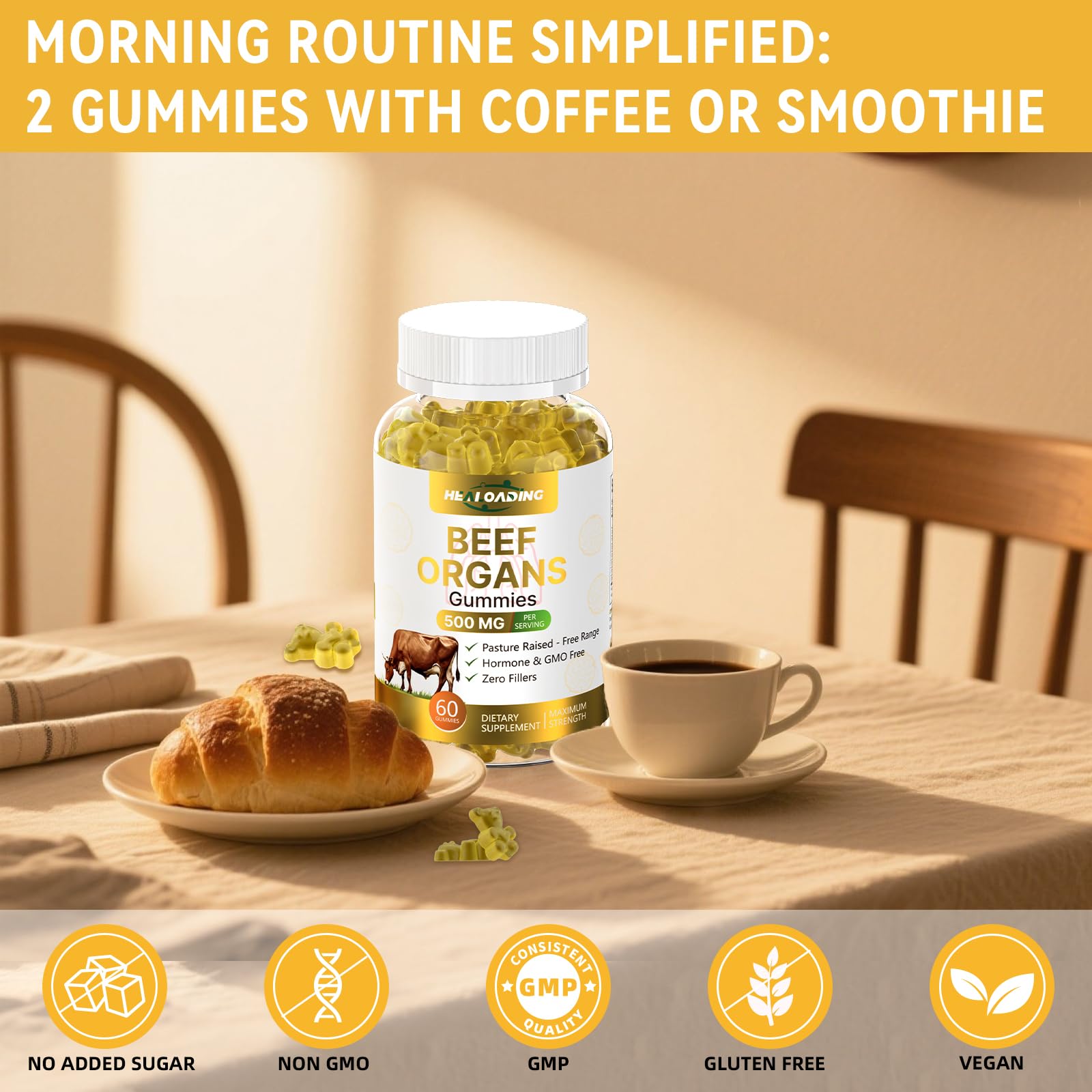 HEALOADING Beef Organ Gummies shown for on-the-go snacking