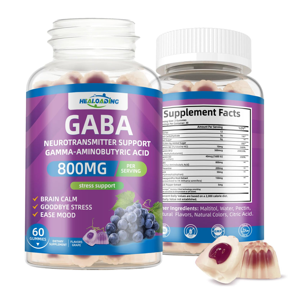 Serving size and label view of HEALOADING GABA Gummies