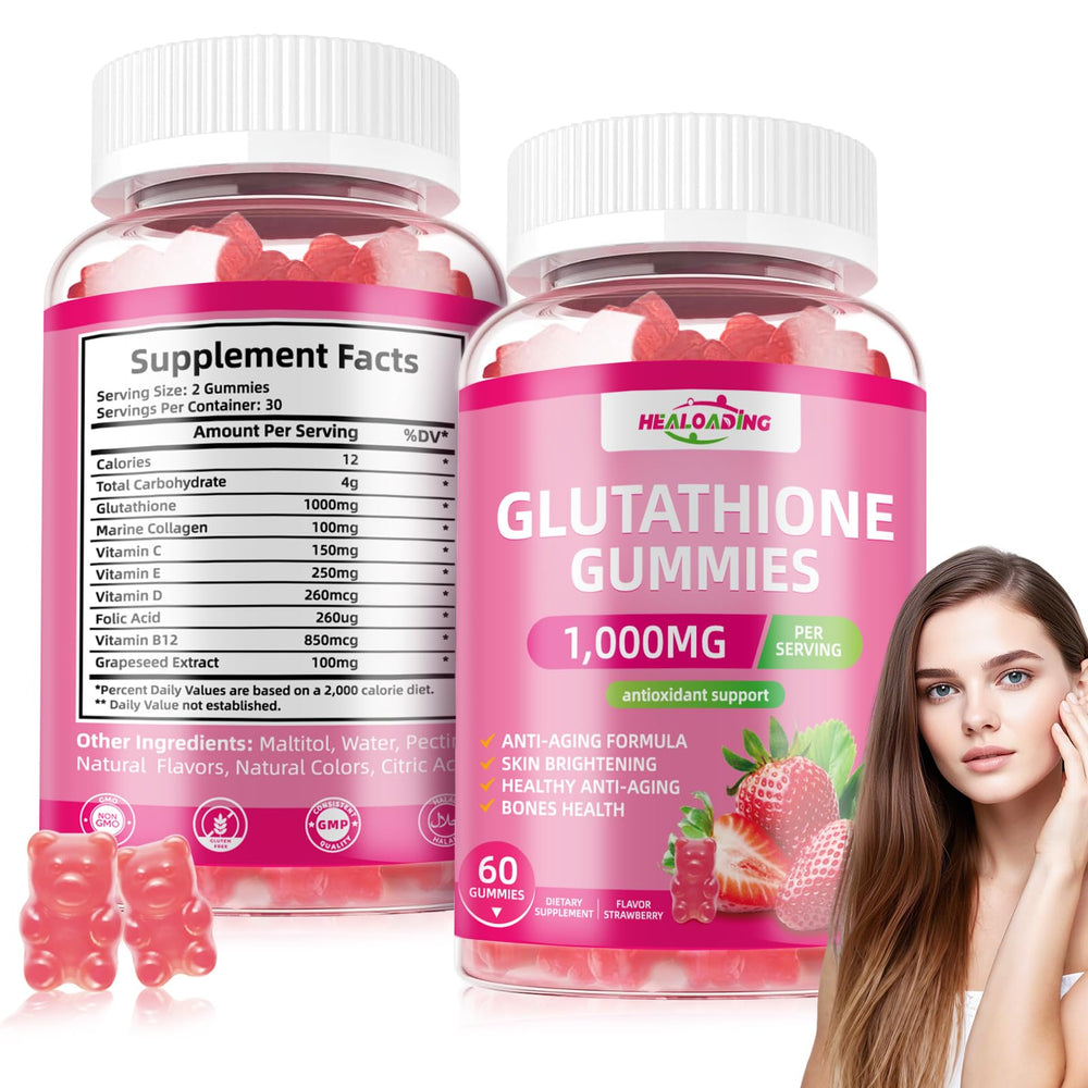 Nutrition facts and directions for HEALOADING Glutathione Gummies