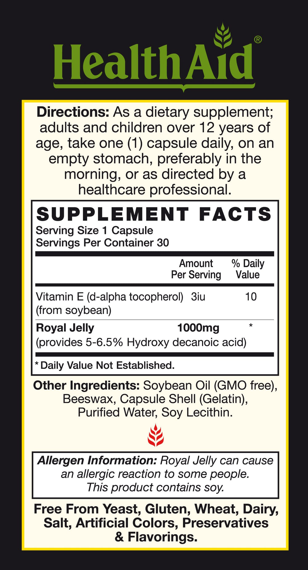 Close-up of Tang Royal Jelly 1000mg softgel capsules