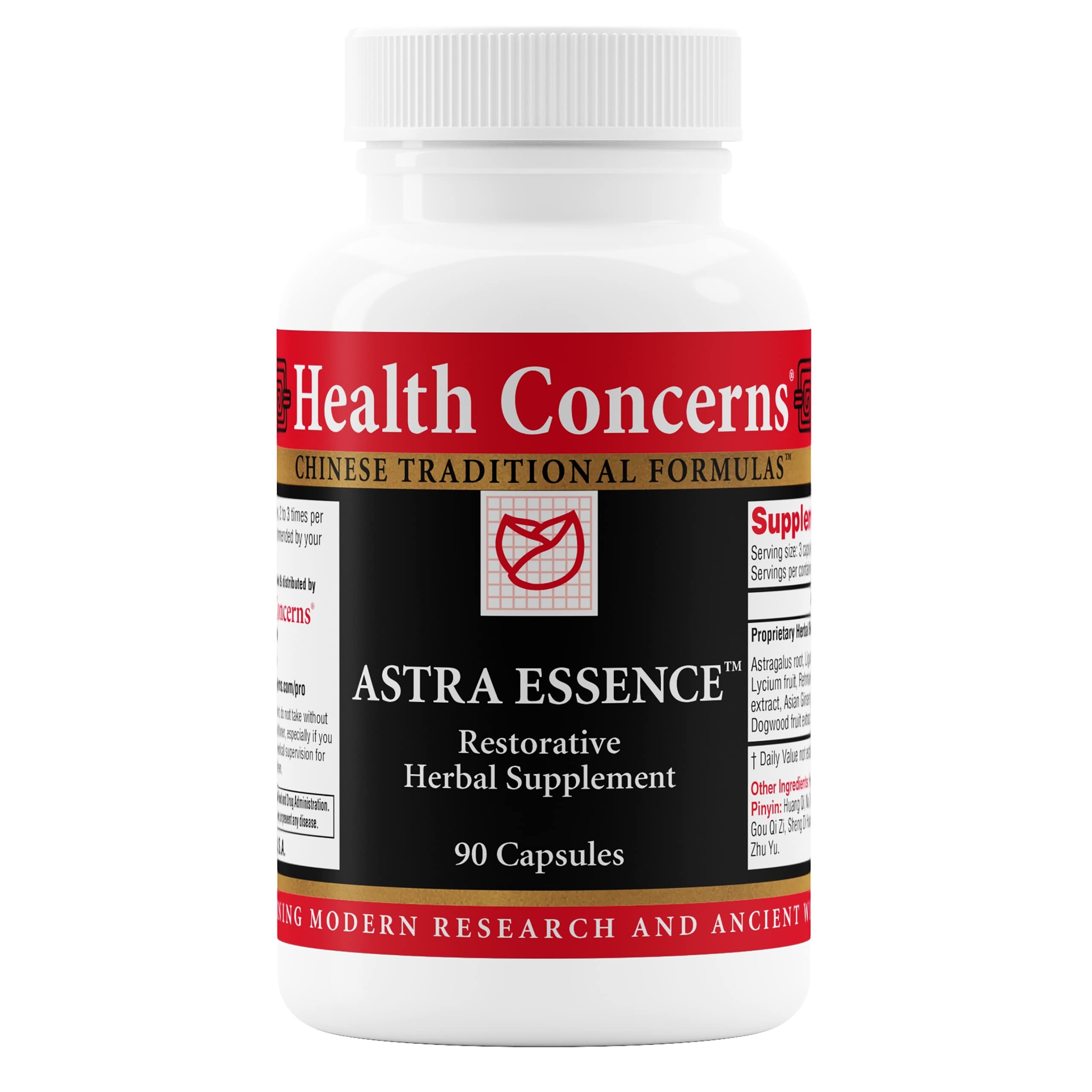 Health Concerns Astra Essence herbal tonic bottle with 90 capsules