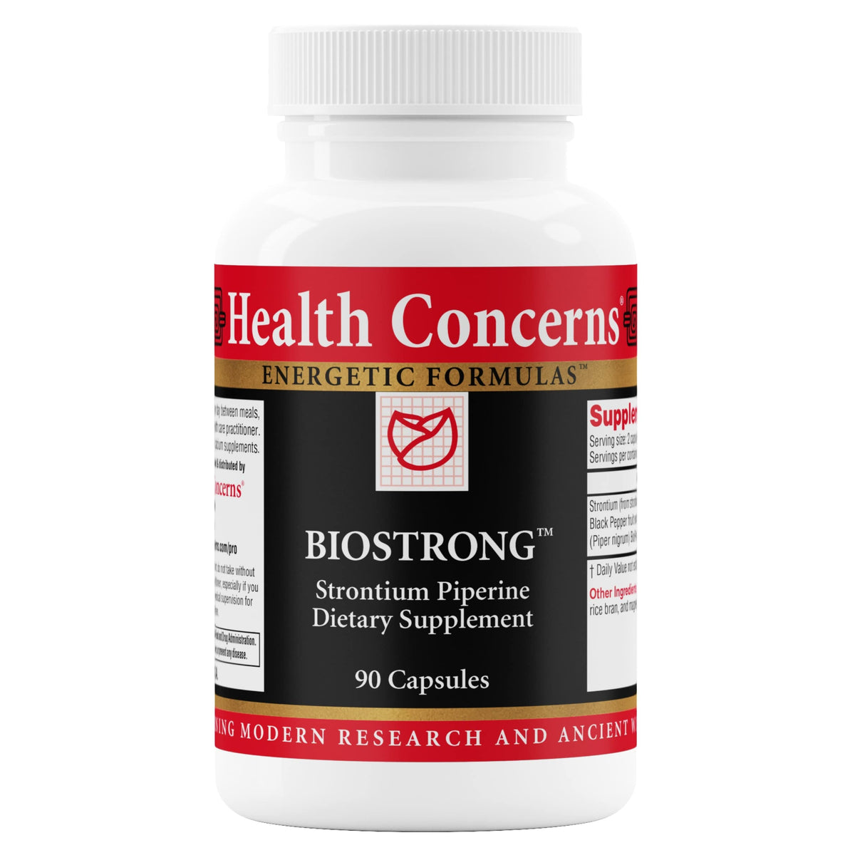 Health Concerns BioStrong bottle showing bone-strength formula
