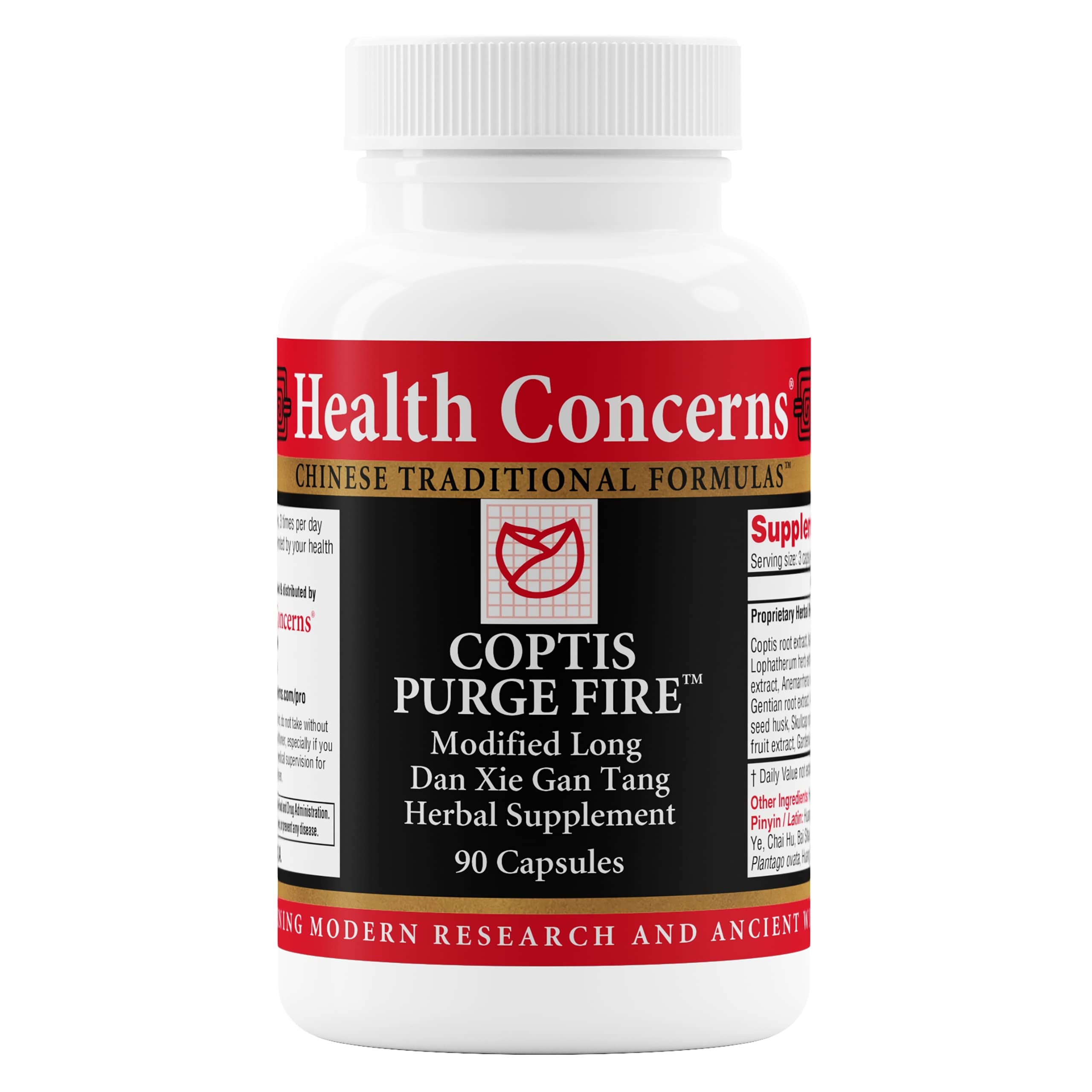 Front view of Health Concerns Coptis Purge Fire Formula bottle.