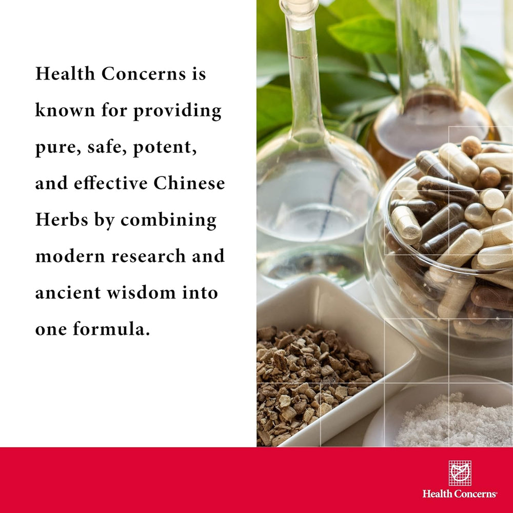 Health Concerns Ease 2 Chinese herbal formula packaging and capsules