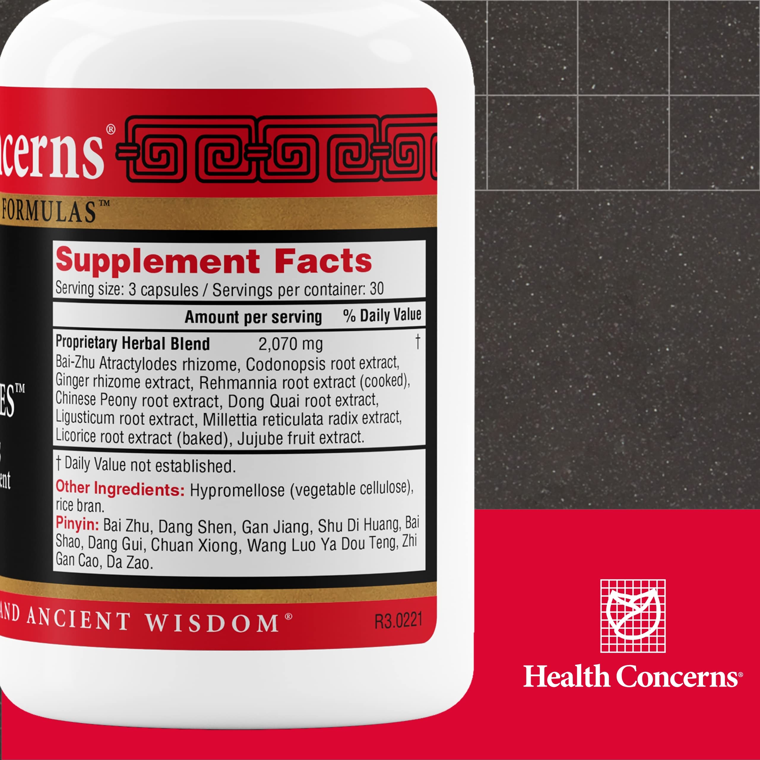 Health Concerns Eight Treasures bottle label – 90 capsules