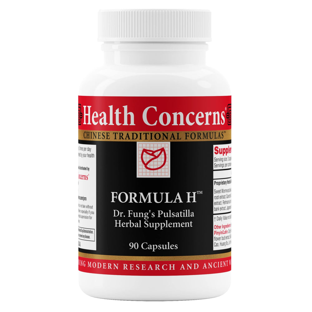Front view of Health Concerns Formula H bottle containing 90 capsules.