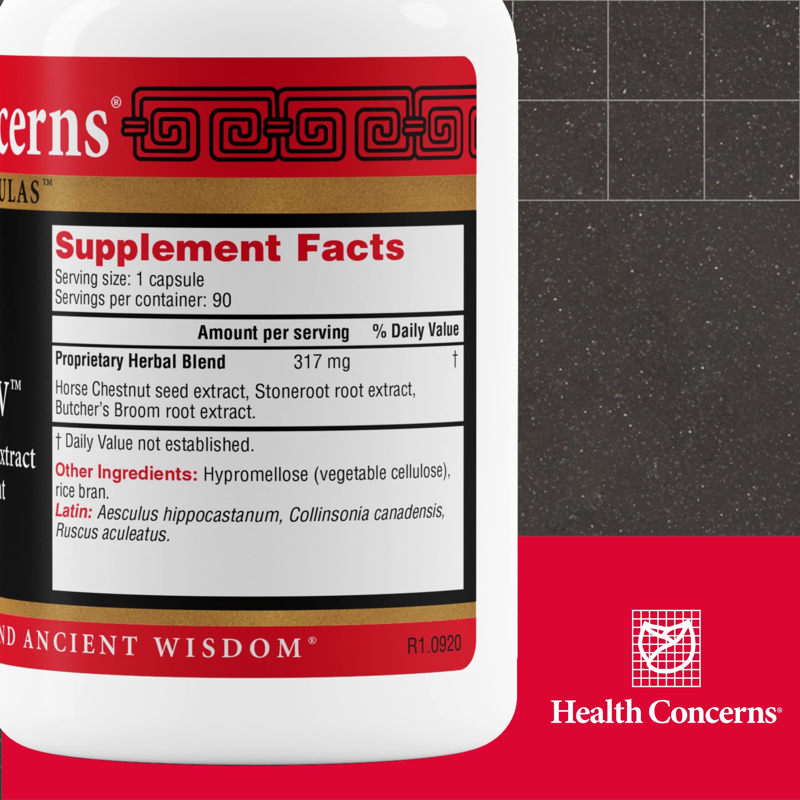 Health Concerns Formula V bottle back label with usage directions