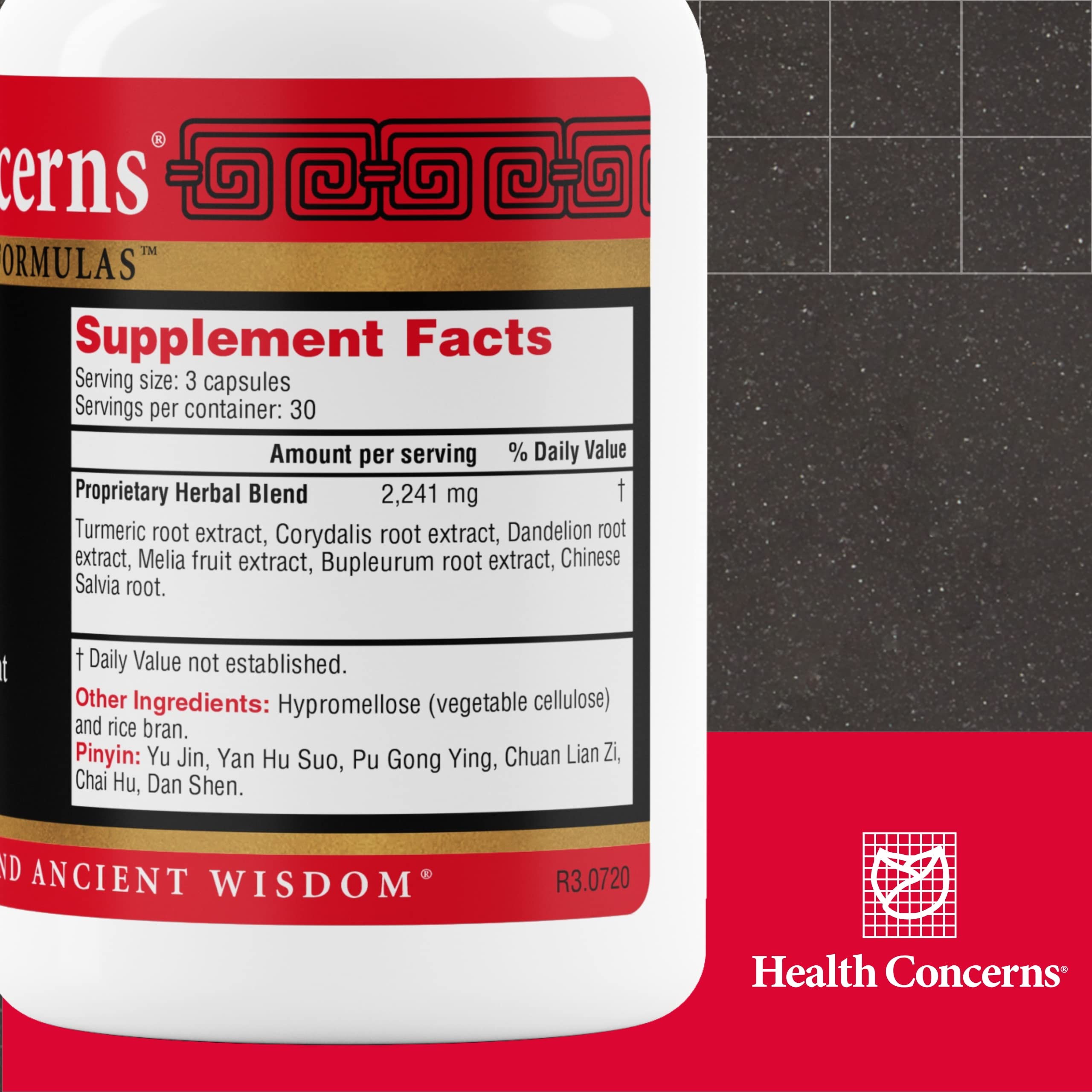 Health Concerns GB-6 bottle back label with supplement facts