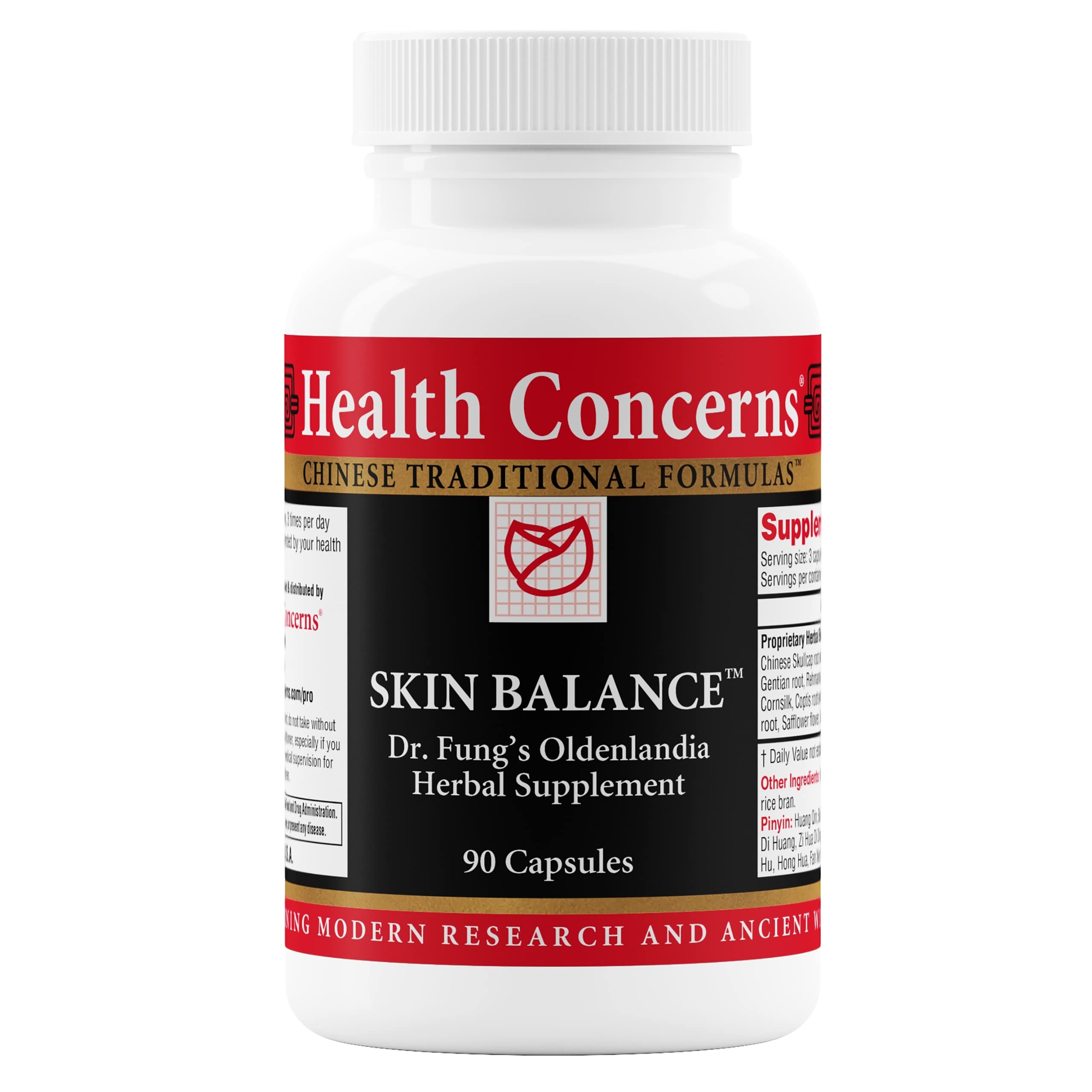 Health Concerns Skin Balance bottle front label with 90 capsules