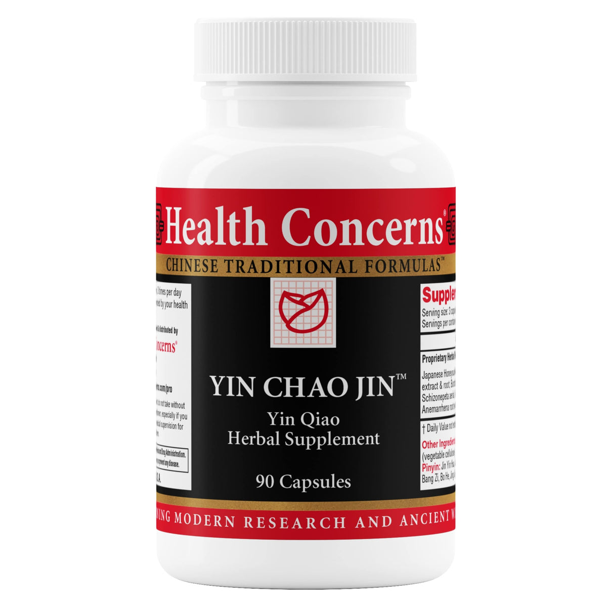 Health Concerns Yin Chao Jin bottle label – immune booster