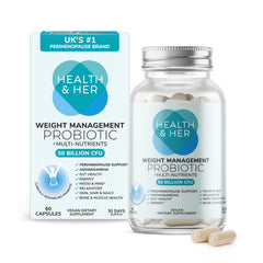 Health & Her Weight Management Probiotics bottle label showing 50bn CFU
