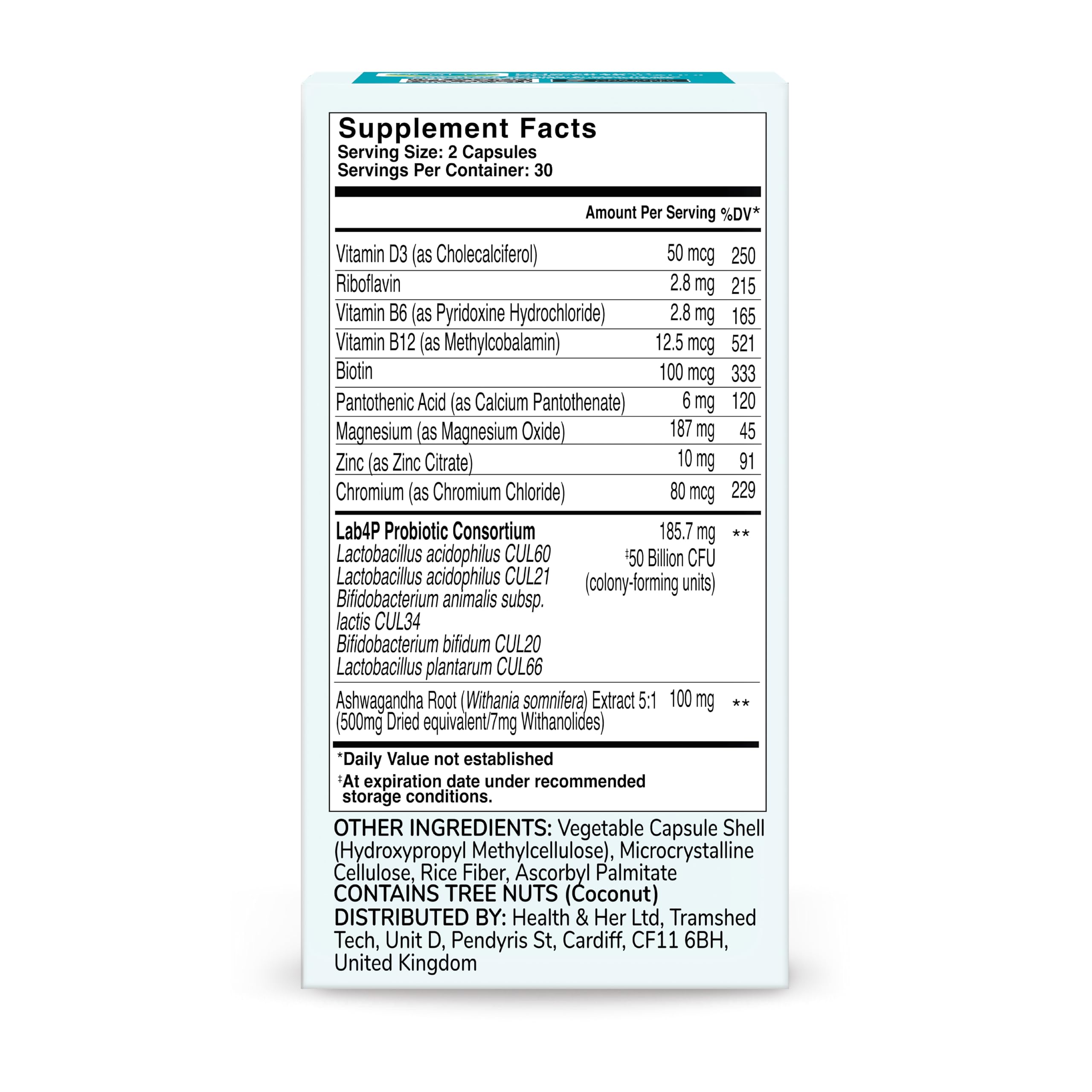Health & Her packaging with 60-count bottle