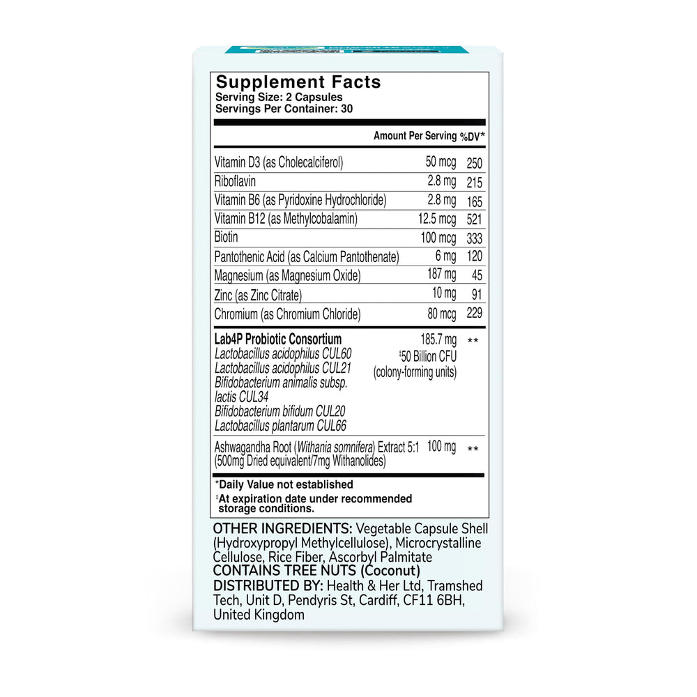 Health & Her packaging with 60-count bottle