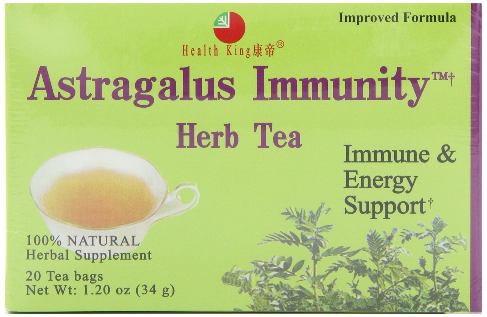 Health King Astragalus Immunity Tea 20-count teabags pack of 4 box front