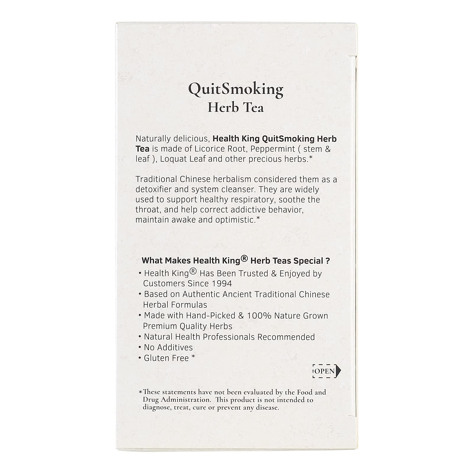 Close-up of Health King Stop Smoking Tea sachets
