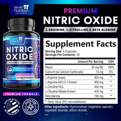 Health Nutrition Naturals Nitric Oxide Booster capsules-closeup shows high-strength formula