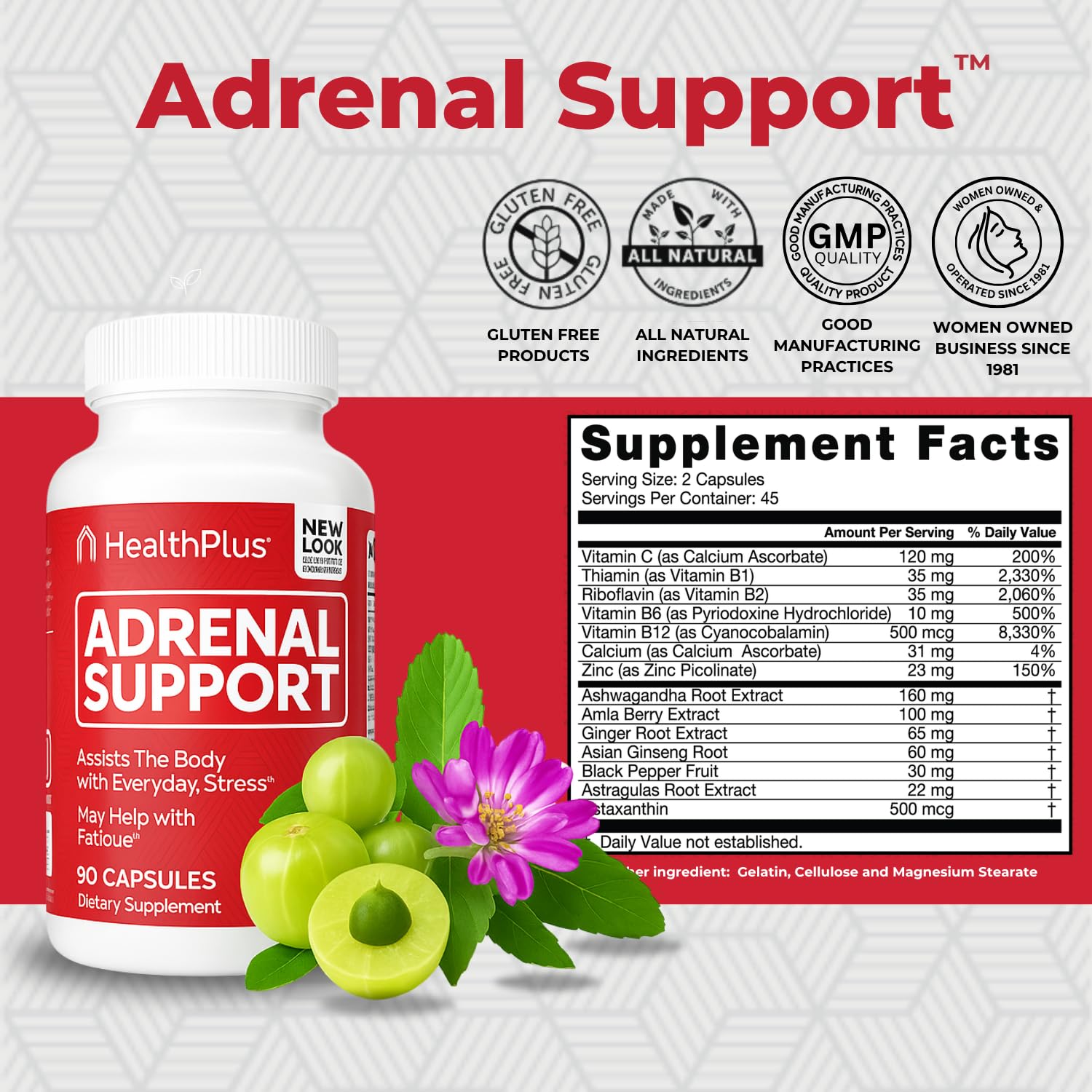 Front label view of Health Plus Adrenal Cleanse bottle