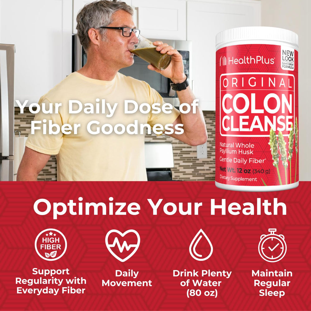 Gluten-free, dairy-free, soy-free ingredients label for Health Plus Colon Cleanse