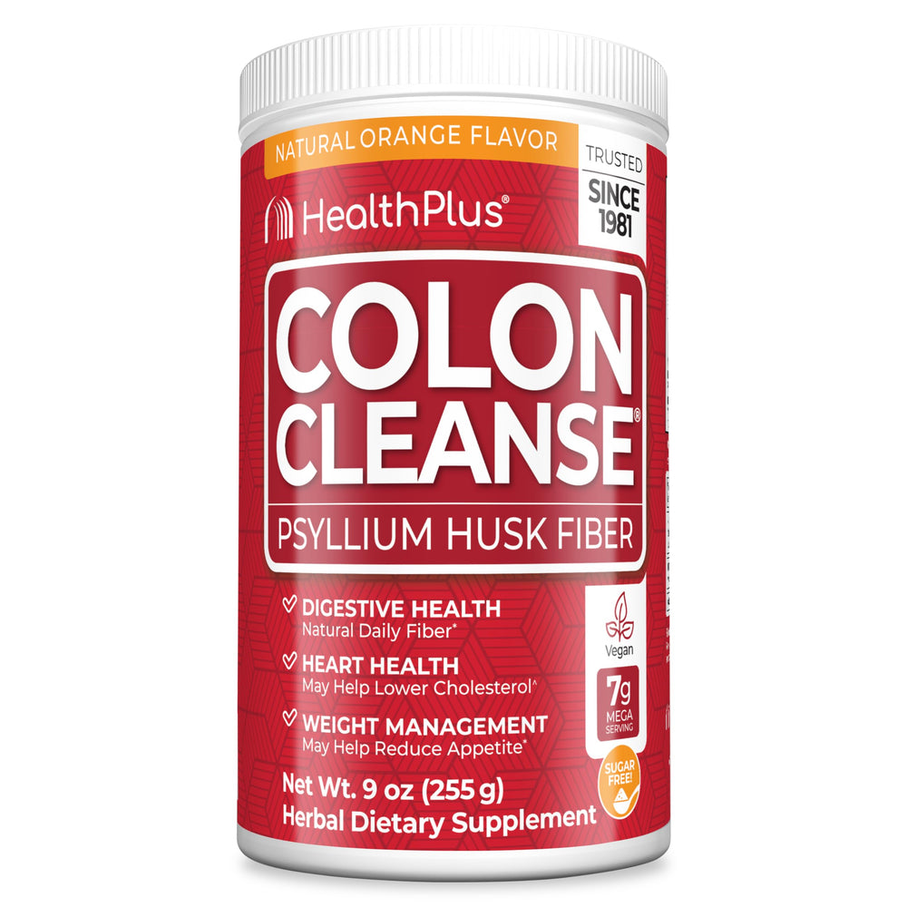 Front view of Health Plus Colon Cleanse orange 9 oz jar