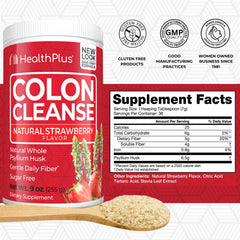 Health Plus Colon Cleanse Strawberry flavor back label with nutrition
