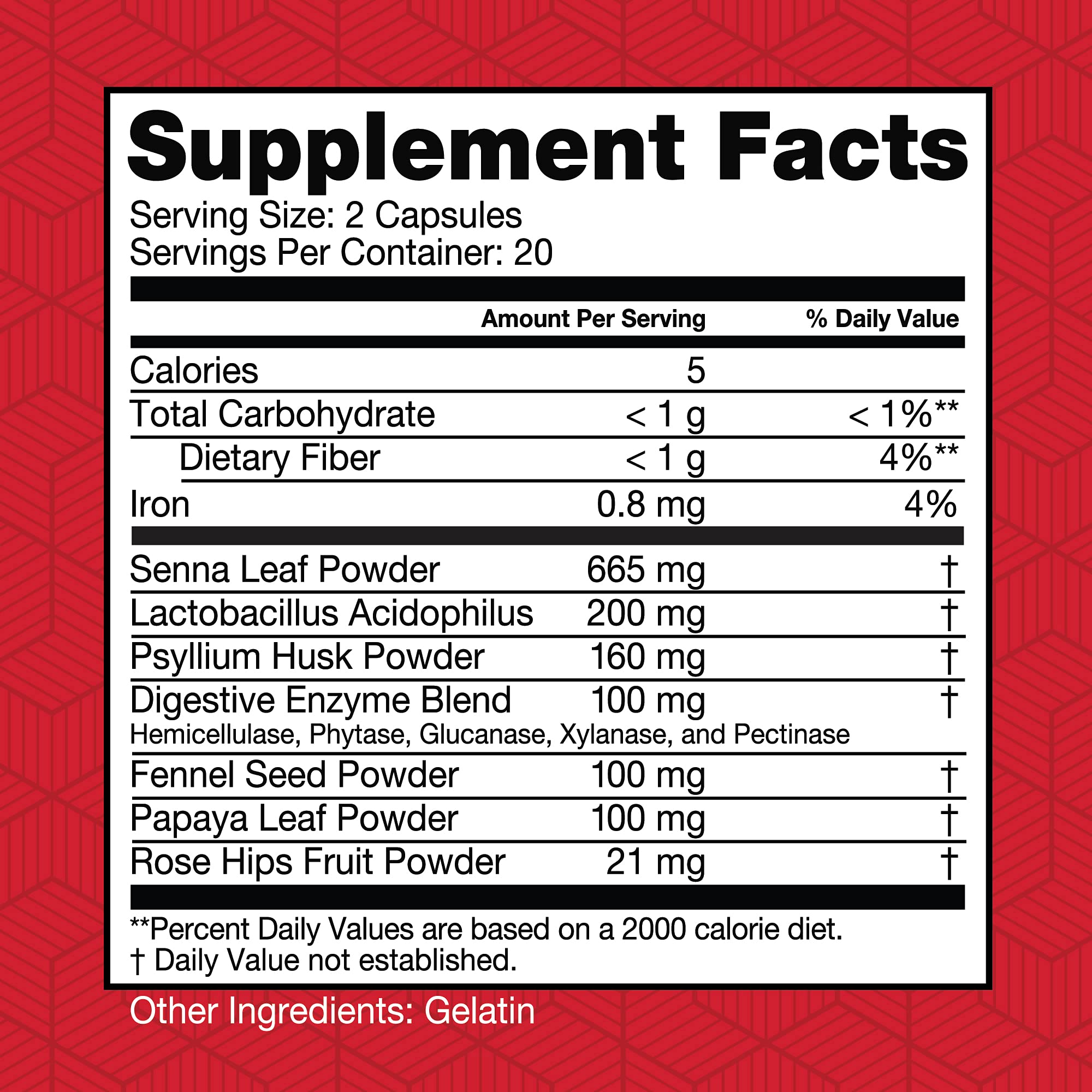 Health Plus Herbal Detox+ capsules close-up highlights convenient 20-serving supply for occasional use.