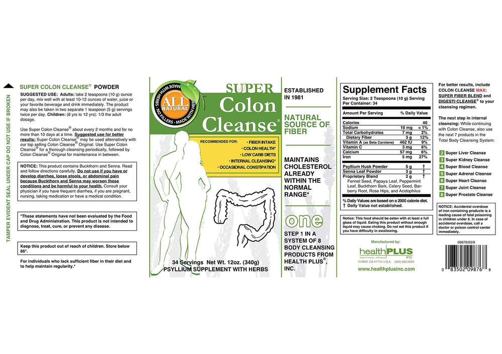Health Plus Super Colon Cleanse capsules provide convenient daily detox support.