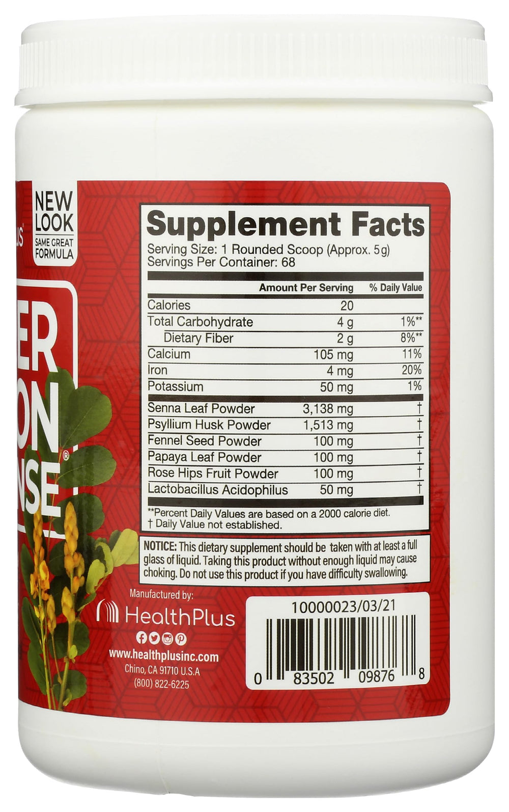 Health Plus Super Colon Cleanse digestive boost graphic shows enzyme-rich papaya and rosehips.