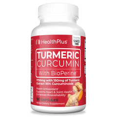 Health Plus Turmeric Curcumin bottle with 90 capsules