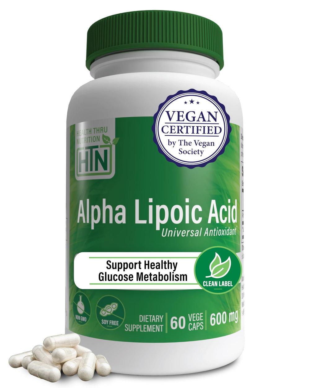 Health Thru Nutrition Alpha Lipoic Acid 600mg bottle with 60 servings