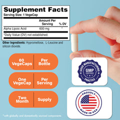 Alpha Lipoic Acid 600mg capsules – 60 serving bottle side view