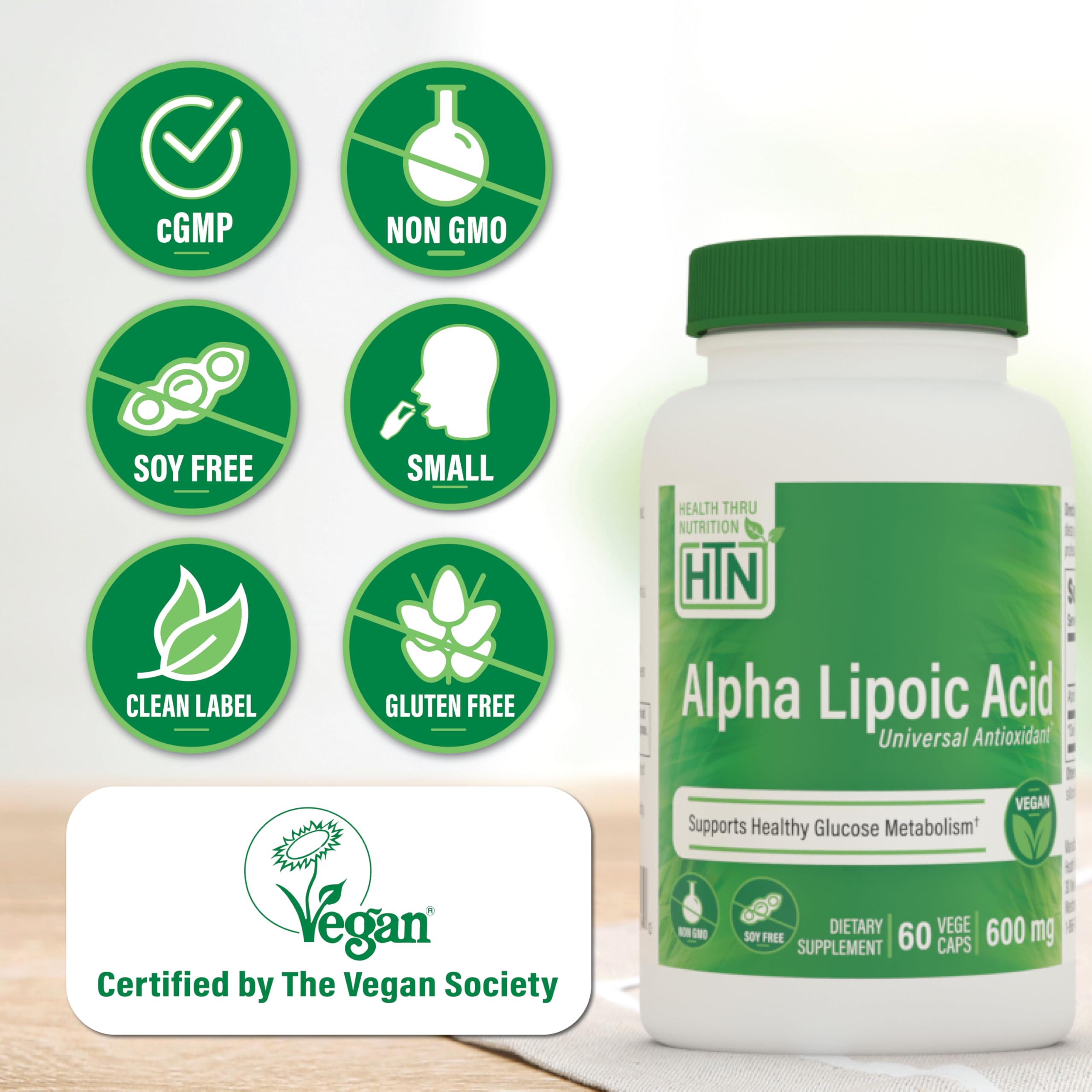 HTN ALA 600mg vegan, non-GMO capsules - 60 servings