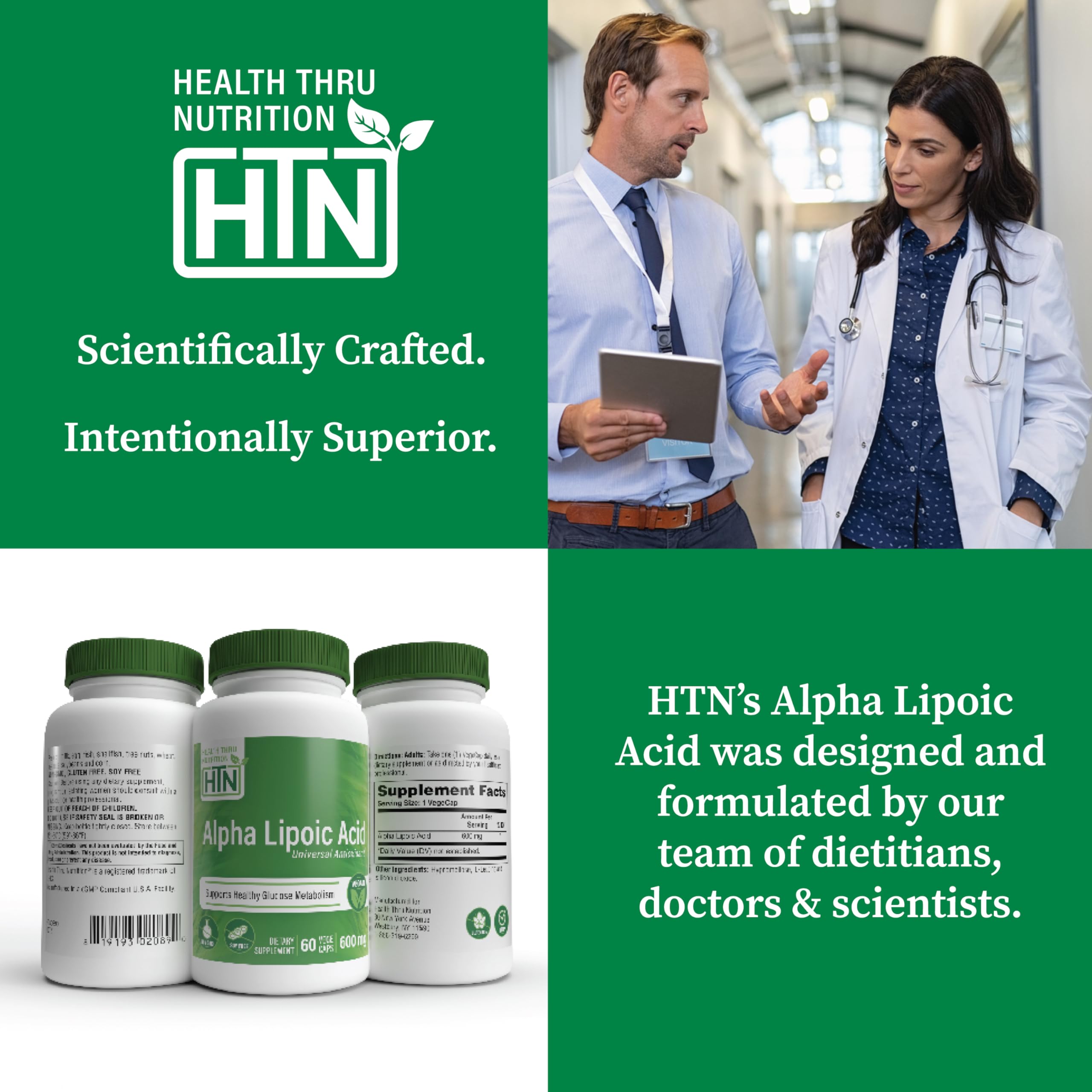 Vegan, Non-GMO, Gluten Free ALA capsules by Health Thru Nutrition