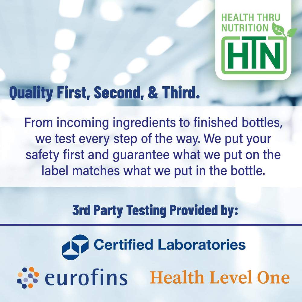 Health Thru Nutrition D-Ribose powder jar highlighting gluten-free and non-GMO safety.