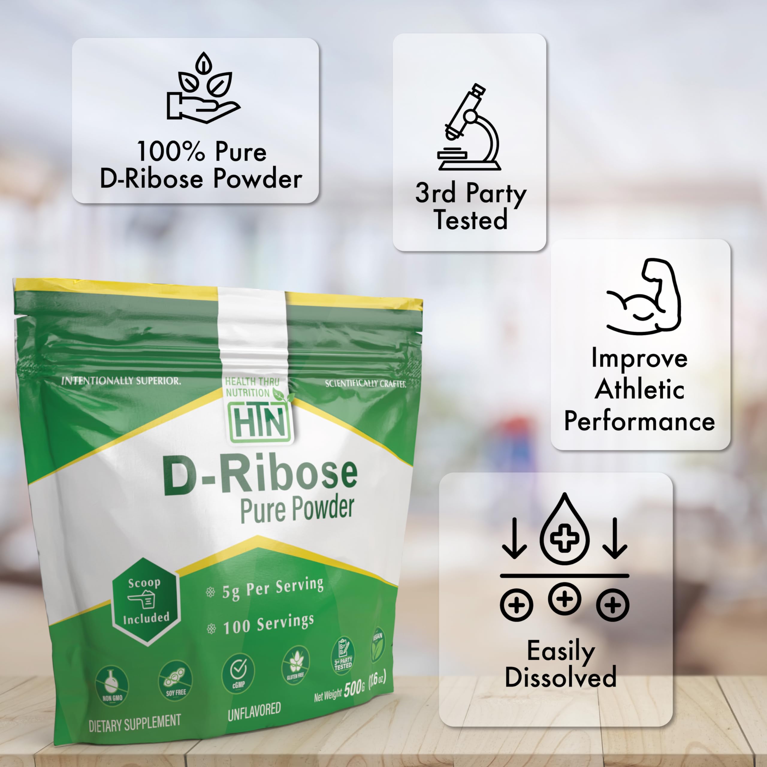 Measuring a 5 g serving of Health Thru Nutrition D-Ribose powder