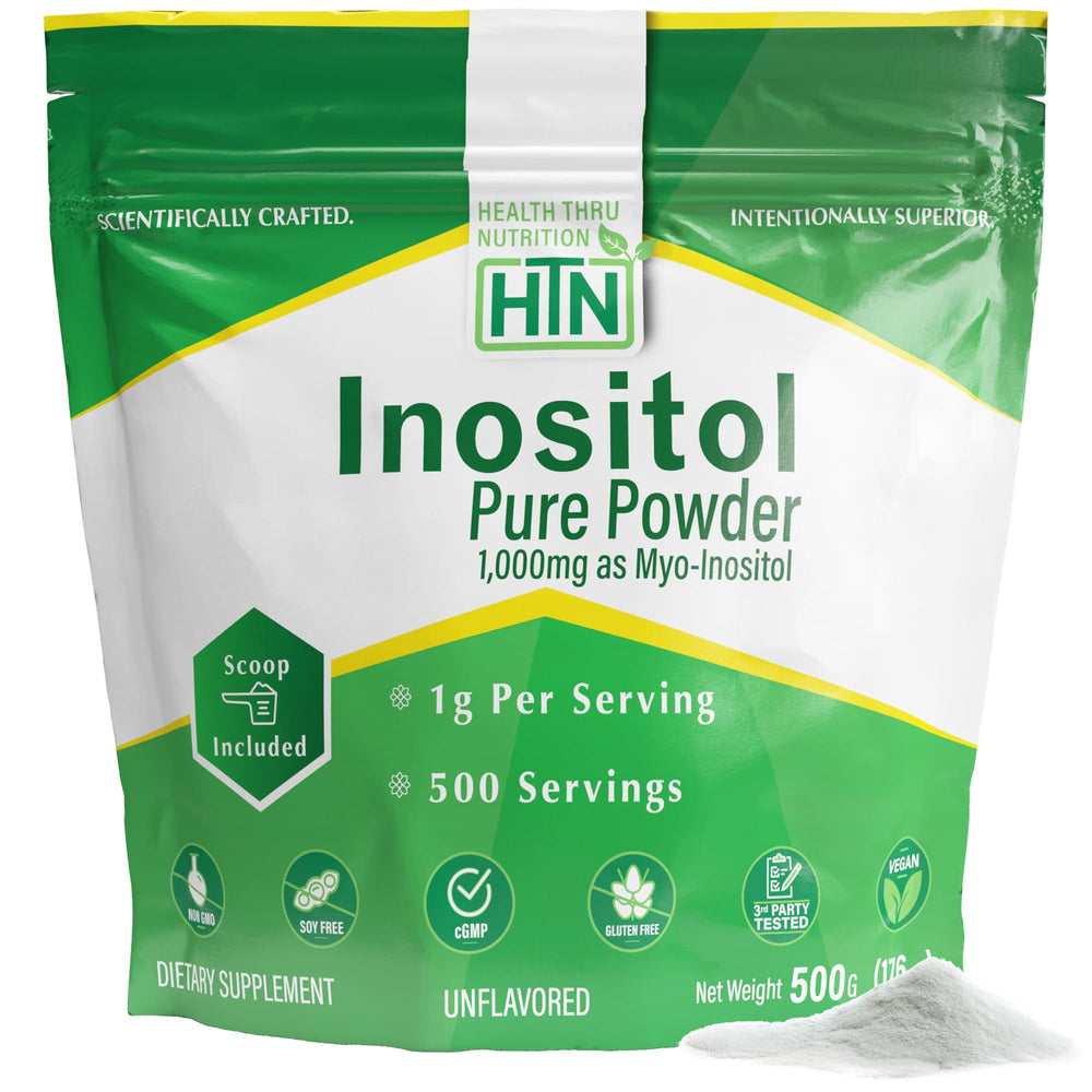 Health Thru Nutrition front packaging showing clean myo-inositol jar and benefit of clear labeling