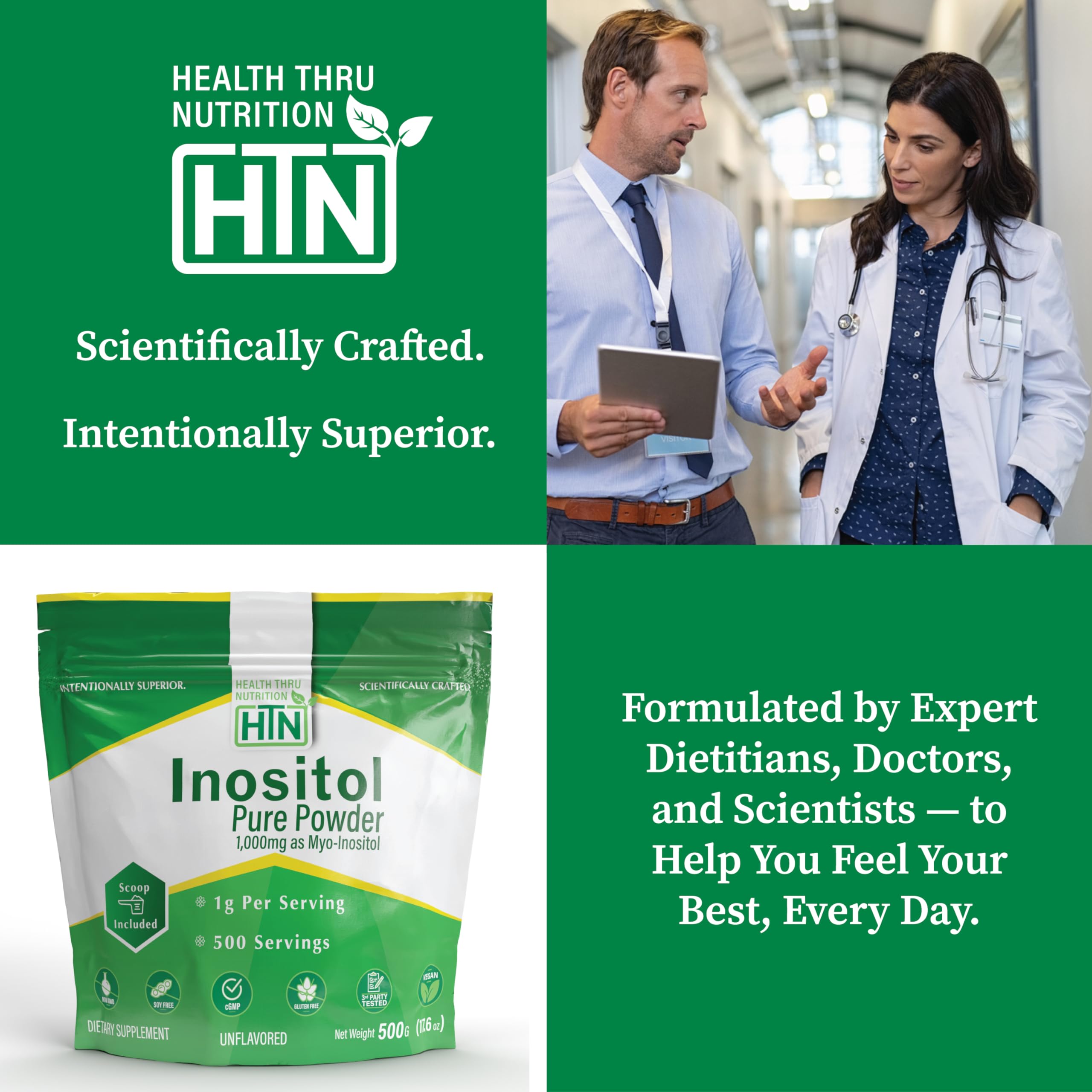 Health Thru Nutrition powder added to smoothie in lifestyle setting showing versatile mixing benefit