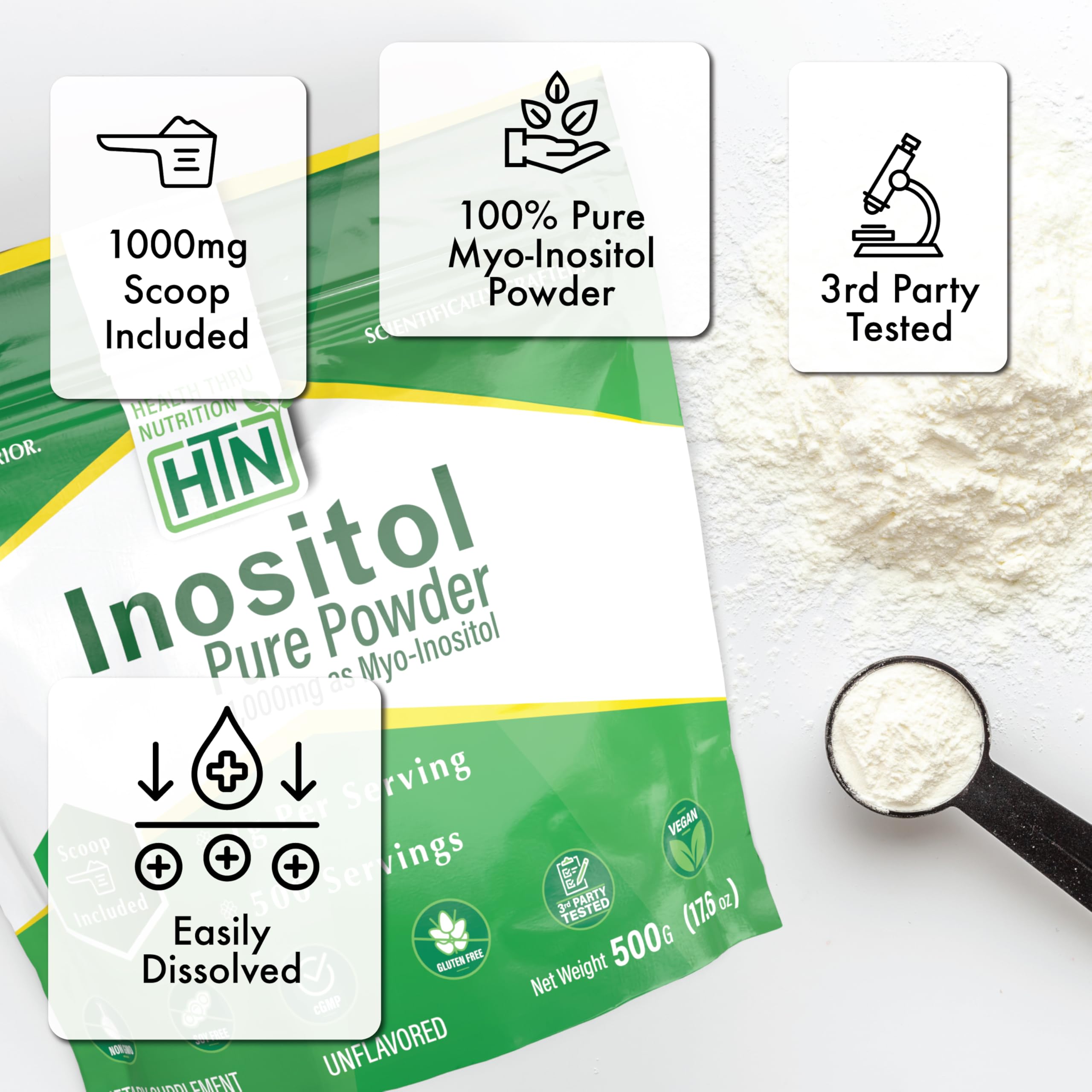 Health Thru Nutrition powder close-up showing fine texture for smooth mixing benefit
