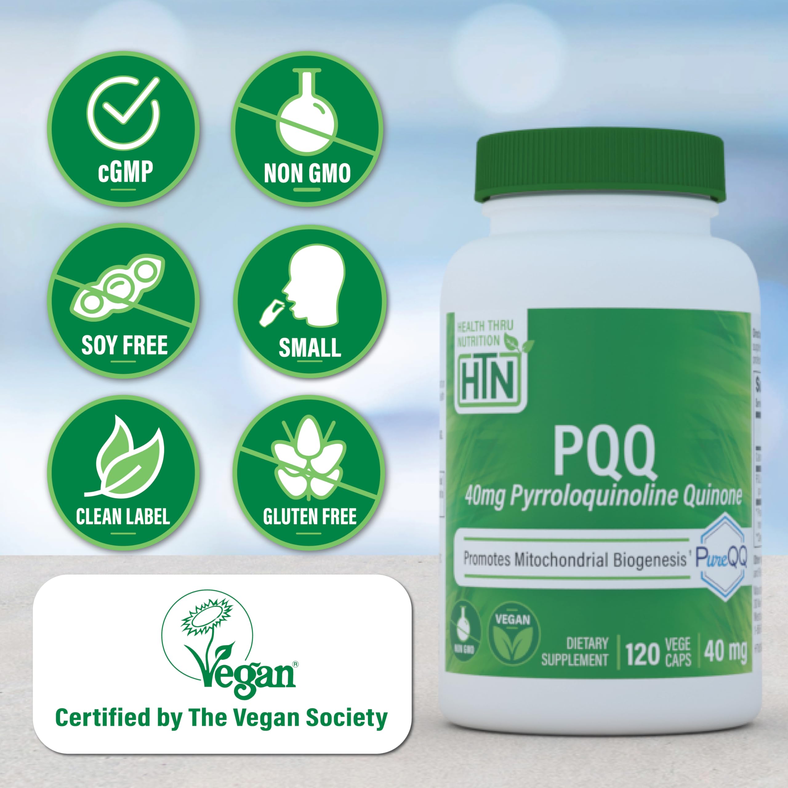Bottle label showing vegan and non-GMO certifications