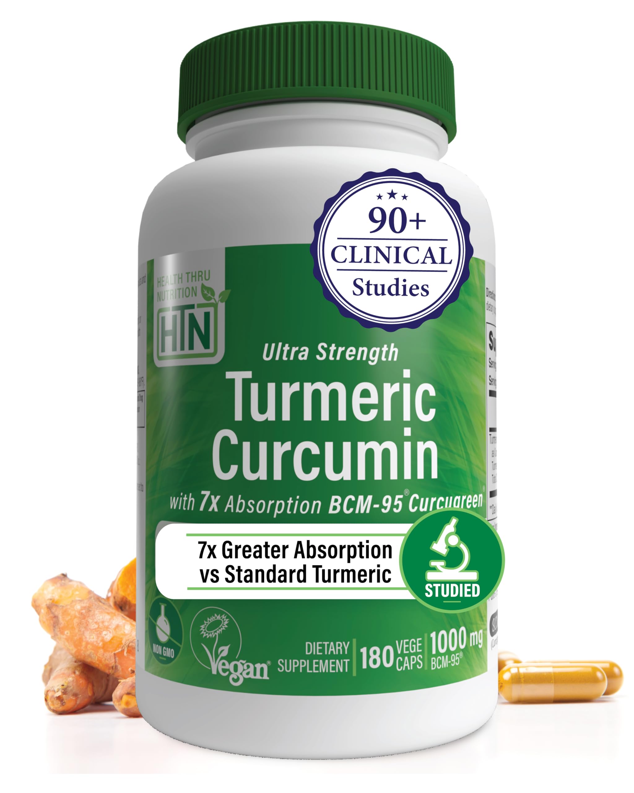 Health Thru Nutrition Turmeric Curcumin Complex 1000mg bottle with pack of 180