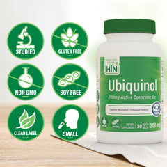 Close-up of Kaneka Ubiquinol label on Health Thru Nutrition product