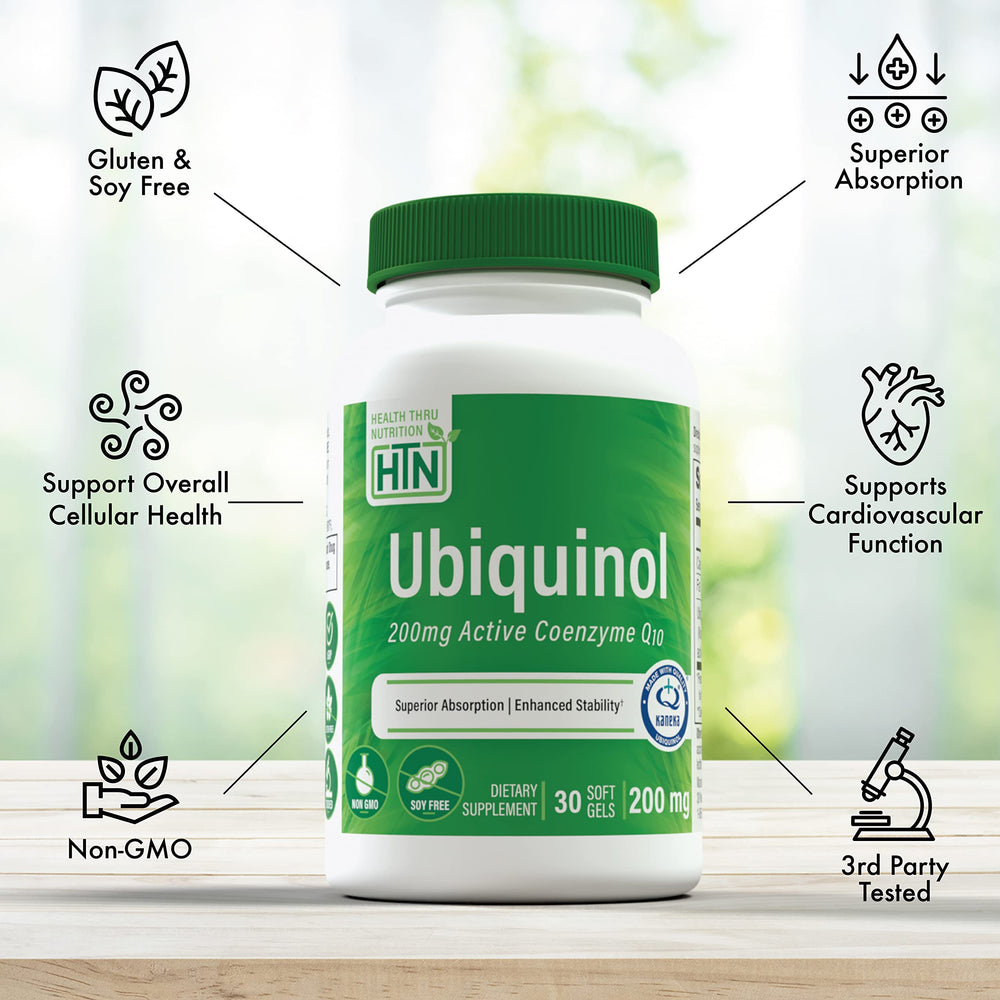 Back label of Health Thru Nutrition Ubiquinol showing supplement facts
