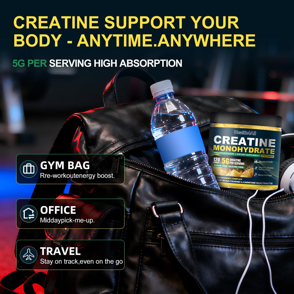 Health4All Creatine Monohydrate Gummies energy-boost scene showcases athletic performance potential.
