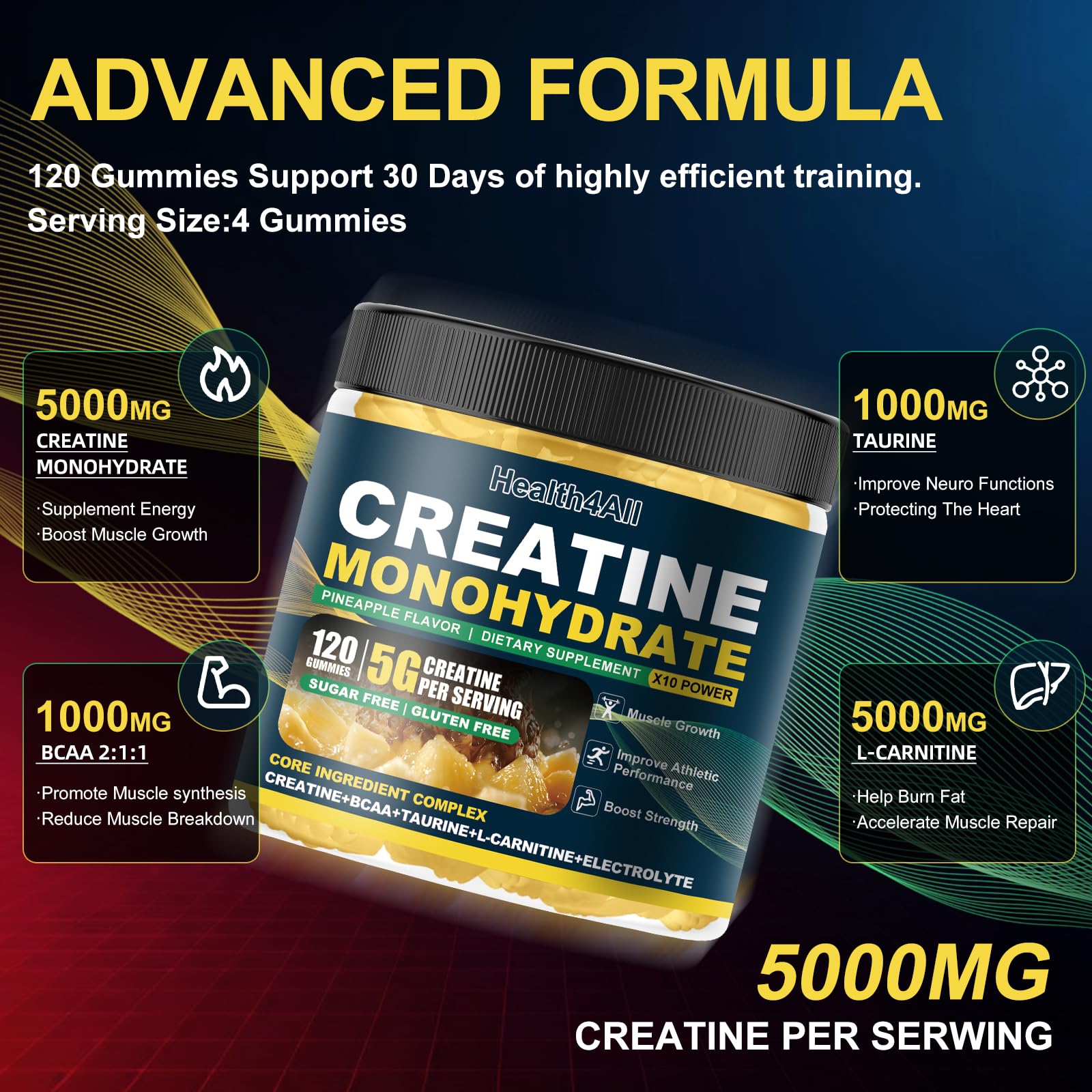 Health4All Creatine Gummies Pineapple flavor side usage view