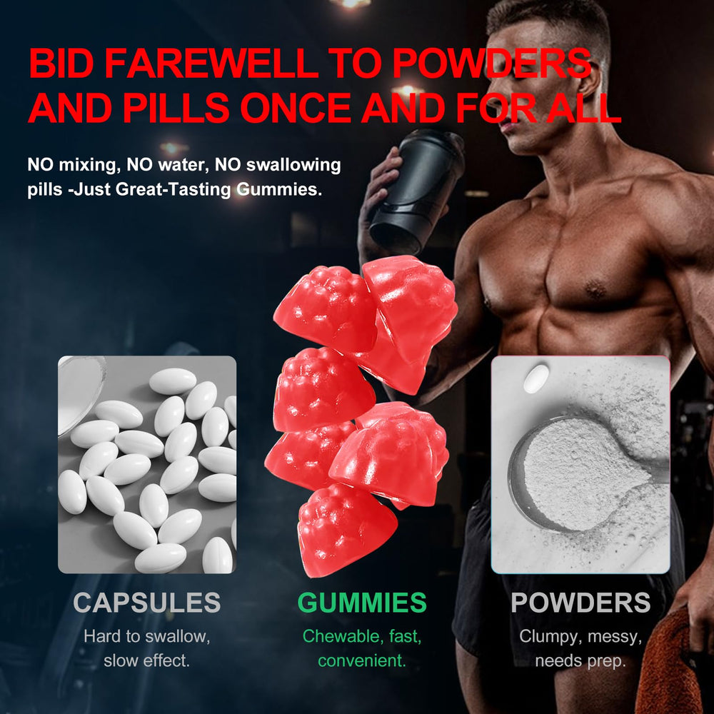 Health4All Creatine Monohydrate Gummies serving cup showing four gummies and 5g creatine per serving