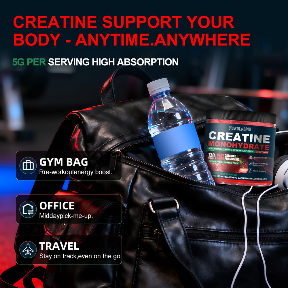 Health4All Creatine Monohydrate Gummies strawberry-flavor close-up highlighting tasty, sugar-free preworkout option