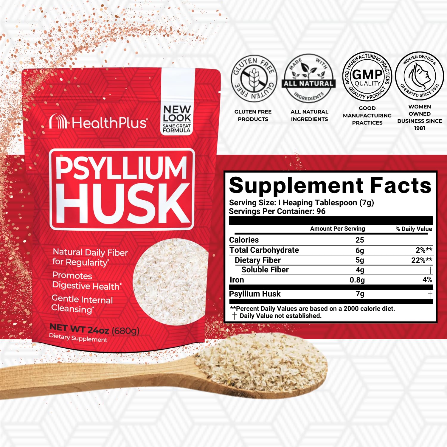 Health Plus Psyllium Husk 24 oz label close-up